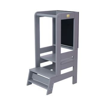 Torre De Aprendizaje / Taburete Con Tablero De Gris Oscuro Meowbaby