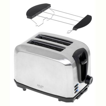 Tostadora Pan 2 Rebanadas, 7 Niveles Tostado 3 Funciones, Calienta Panecillos, Acero Inoxidable Acero Inoxidable 1000w Adler Ad3222