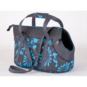 Bolsa De Transporte Para Perro O Gato Talla R3 30x58x32 Grafito Con Flores Azules