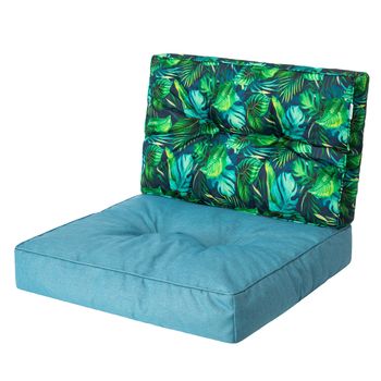 Cojines Kaja Para Sofá O Sillones De Jardín En Ratán, R1 50x50 Azul+hojas Azules