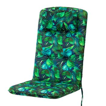 Cojín Benita Con Reposacabezas Para Silla, Sillón De Jardín 121x50x6cm, Hojas Azules