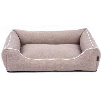 Cama Para Perro Sofá Mallorca Comfort Color Beige Con Ribete Blanco 65x50 Cm