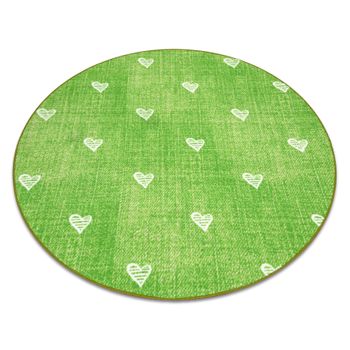 Alfombra Para Niños Hearts Circulo Jeans, Vintage Corazones - Verde Circulo 100 Cm