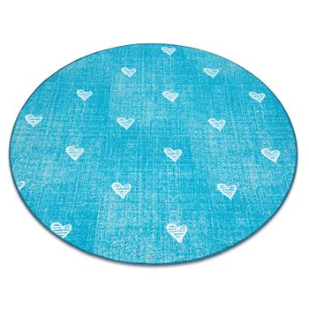 Alfombra Para Niños Hearts Circulo Jeans, Vintage Corazones - Turques Circulo 150 Cm