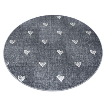 Alfombra Para Niños Hearts Circulo Jeans, Vintage Corazones - Gris Circulo 133 Cm