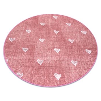 Alfombra Para Niños Hearts Circulo Jeans, Vintage Corazones - Rosado Circulo 100 Cm