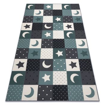 Alfombra Para Niños Stars Estrellas Turquesa / Gris 170x230 Cm