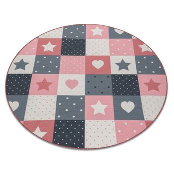 Alfombra Para Niños Stars Circulo Estrellas Rosado / Gris Circulo 150 Cm