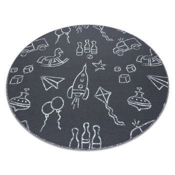 Alfombra Para Niños Toys Circulo Juguetes, Divertido - Gris Circulo 170 Cm