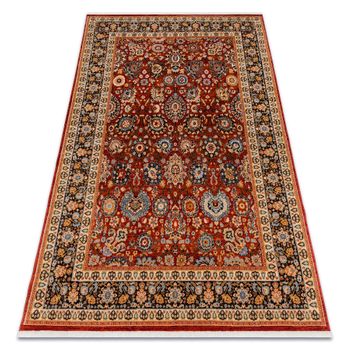 Alfombra Keshan Franjas, Ornamento, Marco Oriental 7573/53577 Burdeos  80x145 Cm