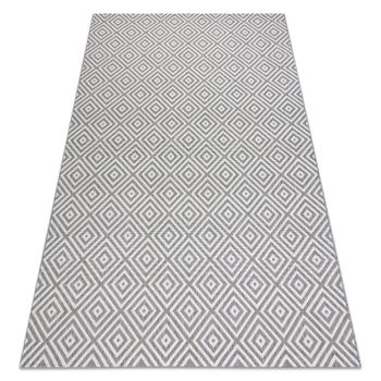 Alfombra Sisal Flat 48607637 Cuadrados Rombos Gris / Crema 140x200 Cm