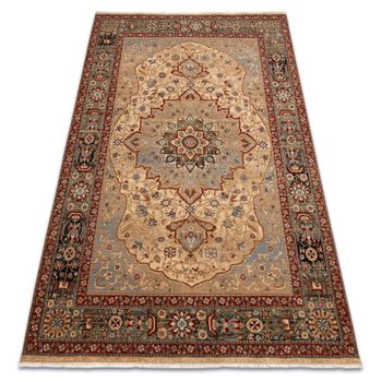 Alfombra Keshan Franjas, Rosetón Oriental 7519/53555 Beige / Azul Osc 250x340 Cm