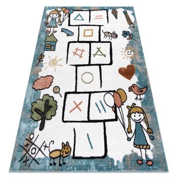 Alfombra Fun Hop Para Niños, Rayuela, Animales Azul  140x190 Cm