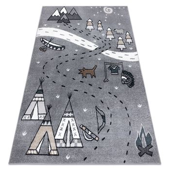 Alfombra Fun Indian Para Niños, Pueblo Indio, Animales Gris 280x370 Cm