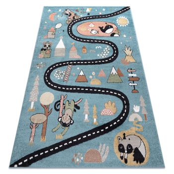 Alfombra Fun Route Para Niños, Calle, Animales Azul  140x190 Cm