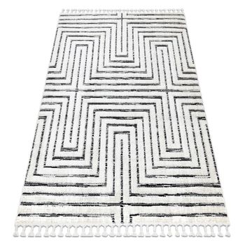 Alfombra Sevilla Z788b Laberinto, Griego Blanco / Antracita Franjas Be 180x270 Cm