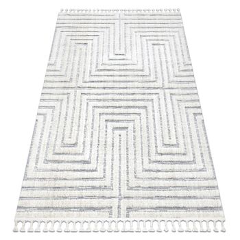 Alfombra Sevilla Z788a Laberinto, Griego Blanco / Gris Franjas Bereber 80x150 Cm