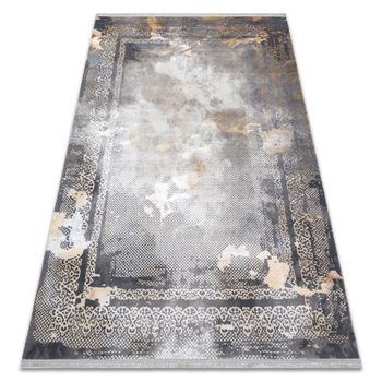 Alfombra Luce 77 Moderna Marco Vintage - Structural Gris / Mostaza 77x150 Cm