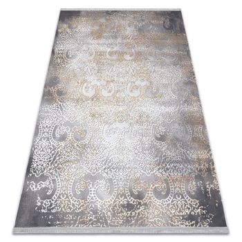 Alfombra Luce 84 Moderna Ornamento Vintage - Structural Gris / Mostaza 77x150 Cm