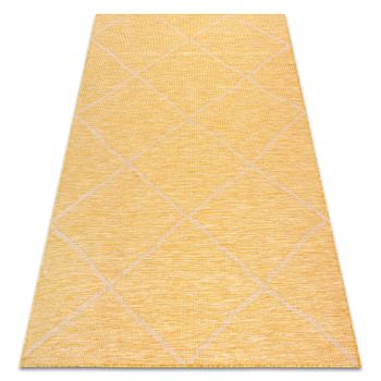 Alfombra Sisal Patio 3075 Diamantes Tejido Plano Amarillo / Beige 78x150 Cm