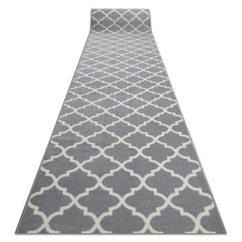 Alfombra De Pasillo Bcf Morad Trelis Espaldera Marroquí Gris / Crema  80x400 Cm