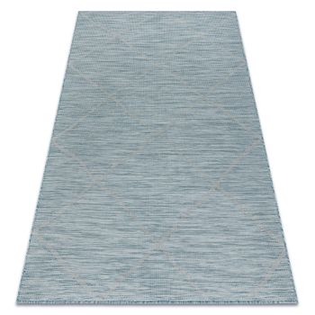 Alfombra Sisal Patio 3075 Diamantes Tejido Plano - Turquesa 78x150 Cm