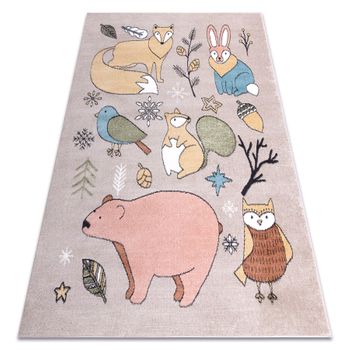 Alfombra Fun Forester Para Niños, Animales, Bosque Beige 280x370 Cm