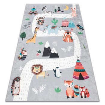 Bambino 2160 Alfombra Lavable Calles, Pueblo Indio, Animales Para Niñ 140x190 Cm