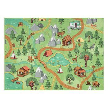 Alfombra Rebel Roads Wild Life 90 Bosque, Animales Antideslizante Para 95x200 Cm