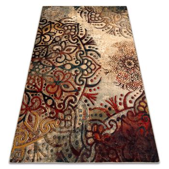 Alfombra De Lana Polonia Boho Rosetón Rojo 235x350 Cm