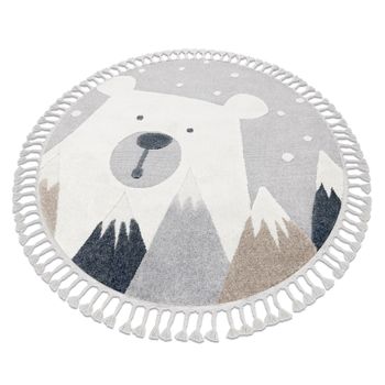 Alfombra Yoyo Ey81 Circulo Gris / Blanco - Oso, Montañas Para Niños, Circulo 160 Cm