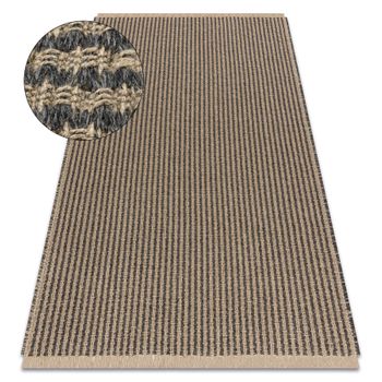 Alfombra Jute 3650 Negro / Beige Líneas - Yute, Tejido Plano, Flecos 80x150 Cm