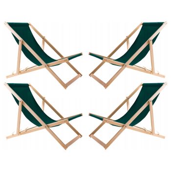 Woodok Conjunto De 4 Tumbonas De Madera, Color Verde, Hamacas Cómodas, Ideales Para La Playa, Balcón, Terraza