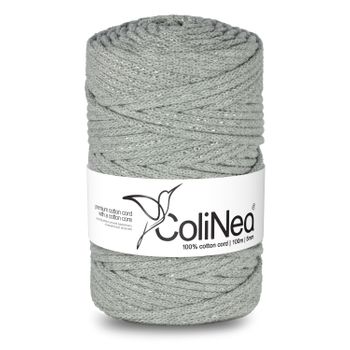 Colinea Cordón De Algodón Con Alma De Algodón, Trenzado, 5 Mm, 100 M, Color Gris Con Hilo Plateado