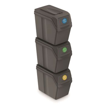 Set De 3 Cubos De Basura Keden Sortibox Para Reciclado, Gris, Volumen 3x20l