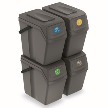 Set De 4 Cubos De Basura Keden Sortibox Para Reciclado, Gris, Volumen 4x25l