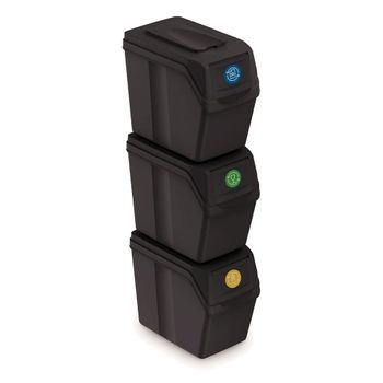 Set 3 Cubos De Reciclaje Con Capacidad De 60l. Antracita 39 X 23 X 33 Cm