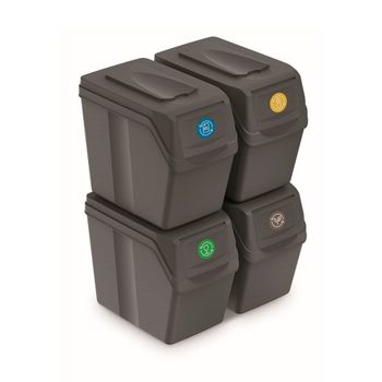 Set De 4 Cubos De Basura Keden Sortibox Para Reciclado, Gris, Volumen 4x20l