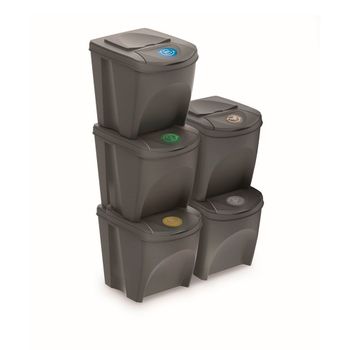 5 Cubos De Reciclaje Plástico Prosperplast Sortibox 125l Gris