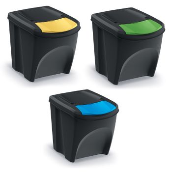 Juego De Cubos De Reciclaje Keden Sortibox 3x25l Negro