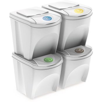 Set De 4 Cubos De Basura Keden Sortibox Papelera Reciclaje, Blanco Roto, Volumen 4x25l