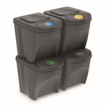 Set De 4 Cubos De Basura Keden Sortibox Papelera Reciclaje, Gris, Volumen 4x25l