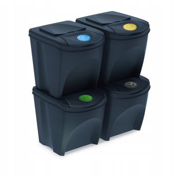 Set De 4 Cubos De Basura Keden Sortibox Papelera Reciclaje, Antracita, Volumen 4x25l