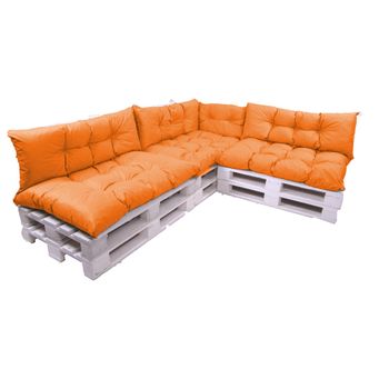 Set De 7 Cojines Para Palets, 3 X Asiento 120x50 Y Respaldo 120x40cm Naranja, Sofá De Jardín / Cojín Palet Interior/exterior, Setgarden