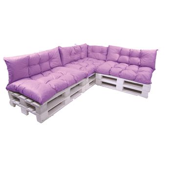 Set De 7 Cojines Para Palets, 3 X Asiento 120x60 Y Respaldo 120x40cm Morado Claro, Sofá De Jardín / Cojín Palet Interior/exterior, Setgarden