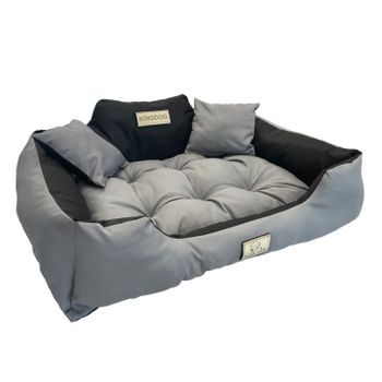 Kingdog Cama Para Perros Y Gatos Con Dos Cojines Cojín Para Perros Cesta Para Mascotas Material Pvc Impermeable Lavable (3xl 145x115cm, Gris Oscuro)