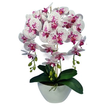 Orquídea Artificial En Maceta Decoración 3 Ramas Altura Aprox. 60 Cm Color Blanco/rojo