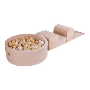 Meowbaby Parque Infantil De Espuma Con Piscina De Bolas, Crudo : Beige/blanco, 200 Pcs