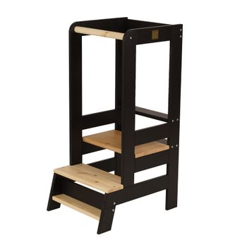 Torre De Aprendizaje Negro Para Niños Taburetes Con Elementos Naturales Sin Tablero Meowbaby