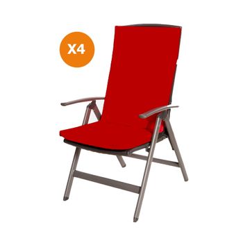 Cojín Para Silla 4 Ud| Cojín 110x47x4cm Rojo| Cojín Para Silla De Exterior| Cojín De Asiento Con Respaldo Alto